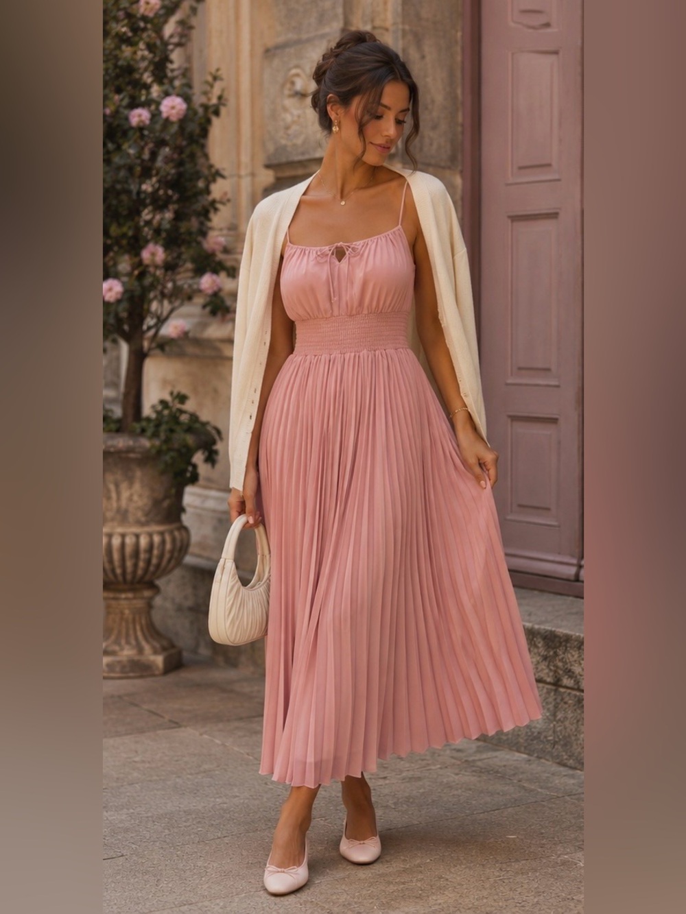 J.Crew Smocked Waist Pleated Midi Dress Pink NWT Size 10